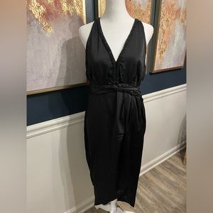 NWOT NEW Fab’rik Black Satin Midi Cocktail Dress With Sequin Trim Size Large